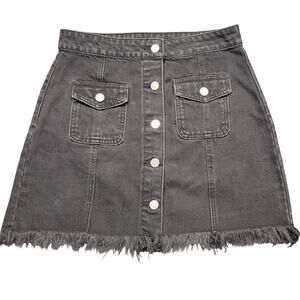 Shop The Trends Black Denim Mini Skirt Stretch Y2k Grunge Button Up Women Size M